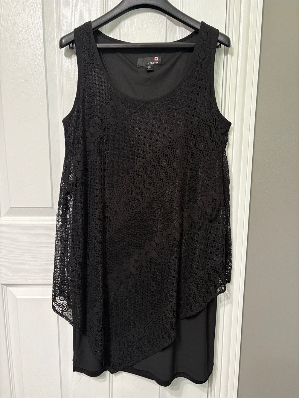 Laura Black Lace Overlay Sleeveless Dress. Lined